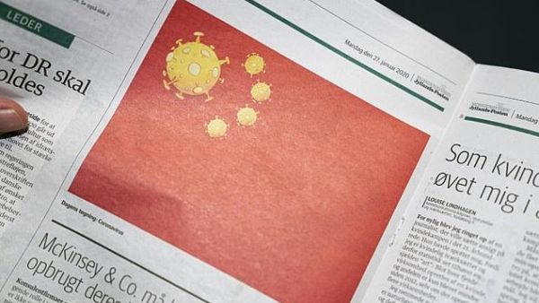 The Chinese embassy said the cartoon (pictured above) in the Jyllands-Posten newspaper crossed the 'ethical boundary of free speech'. AFP