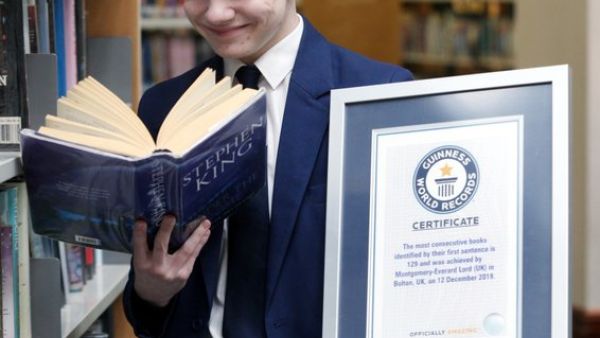 Monty Lord's incredible Guinness World Record breaking achievement identifies 129 books by their opening lines (Twitter)