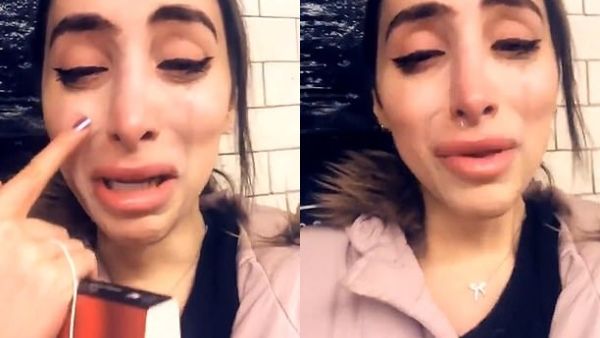 In the clip, with tears streaming down her face, Serena Daniari says: 'I swear I wish people would just leave me alone. I don't do anything. I just want to be left alone.' (Twitter)