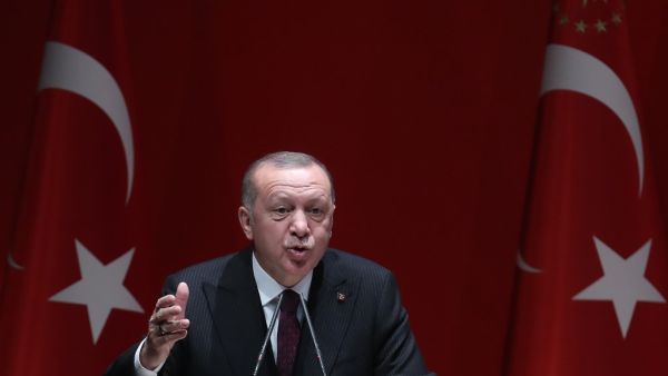 Turkish President and Leader of Turkey's ruling Justice and Development (AK) Party Recep Tayyip Erdogan delivers a speech during the party's extended meeting with provincial heads at the AK Party headquarters in Ankara, on January 31, 2020. Adem ALTAN / AFP