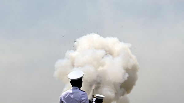 Sri Lankan Navy personnel fire a 21-gun salute to mark the island nation's 72nd Independence Day at the Galle Face promenade in Colombo on February 4, 2020. Sri Lanka cemmemorates its independence from British rule on February 4, 1948. LAKRUWAN WANNIARACHCHI / AFP