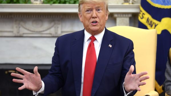 US President Donald Trump speaks during a meeting with the president of the Republic of Ecuador in the Oval Office at the White House in Washington, DC, on February 12, 2020. JIM WATSON / AFP