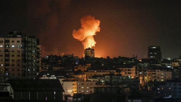 A picture taken on February 24, 2020, shows an explosion following an Israeli airstrike on Gaza City. Gaza militant group Islamic Jihad announced the end of its "military response" against Israel after a two-day exchange of fire just a week before the Jew. (AFP/ File)