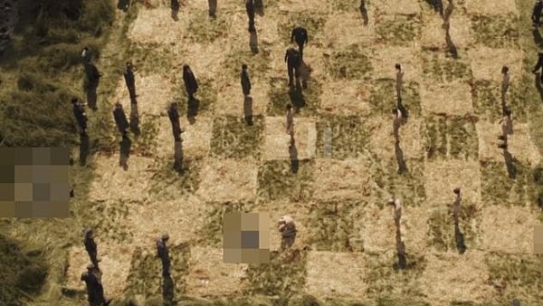 The series depicts a 'human chess game' where Nazi soldiers shoot dead Jews lined up on a large chess board. (Amazon) The series depicts a 'human chess game' where Nazi soldiers shoot dead Jews lined up on a large chess board. (Amazon)