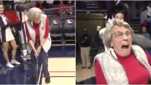 Mary Ann Wakefield was chosen to attempt the feat during an entertainment break. (Video SCreenshot)