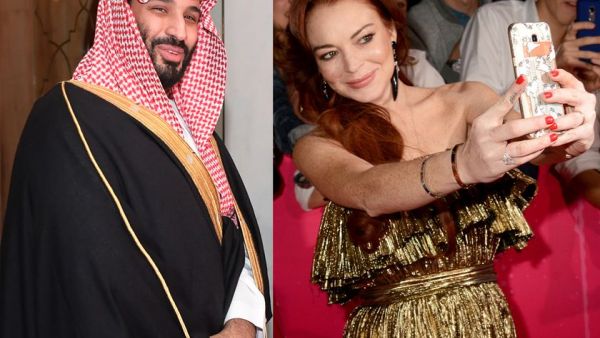 Lindsay Lohan (R) has broken up with her boyfriend, who was rumoured to be Mohammad bin Salman , the crown prince of Saudi Arabia (L). AFP/GETTY IMAGES
