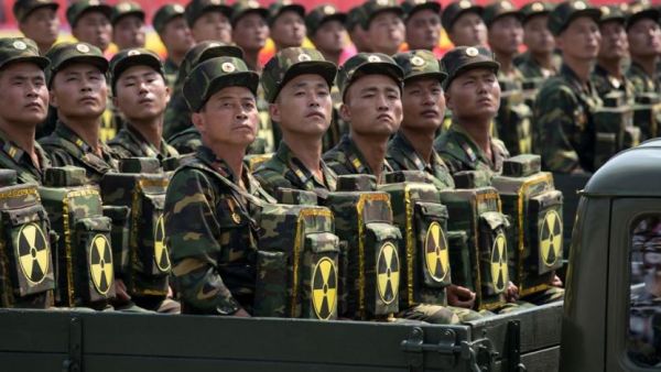 North Korean soldiers parade in Pyongyang, North Korea. (AFP)