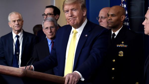 US President Donald Trump speaks about the COVID-19 (coronavirus) alongside members of the Coronavirus Task Force in the Brady Press Briefing Room at the White House in Washington, DC, March 9, 2020. Olivier DOULIERY / AFP