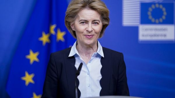 European Commission President Ursula von der Leyen speaks during a press statement at the Berlaymont building in Brussels on March 10, 2020. Kenzo TRIBOUILLARD / AFP