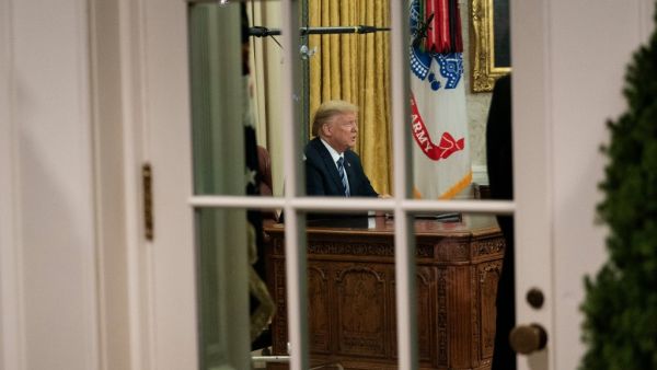 US President Donald Trump makes an address to the nation about the novel coronavirus, COVID-19, pandemic from the Oval Office of the White House March 11, 2020, in Washington, DC. President Donald Trump will makes a primetime address on the coronavirus (Covid-19) crisis, his latest attempt to counter criticism of his response to the growing health and economic fallout from the pandemic. Brendan Smialowski / AFP
