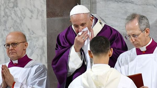 The 83-year-old, who lost part of a lung to a respiratory illness as a young man, has never cancelled so many official audiences or events in his seven-year papacy (he is pictured on February 26, where he was seen coughing). AFP/File