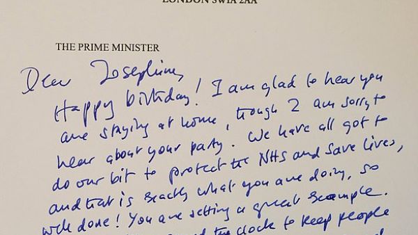 The Prime Minister wished Josephine a Happy Birthday and thanked her in his reply (Dailymail)