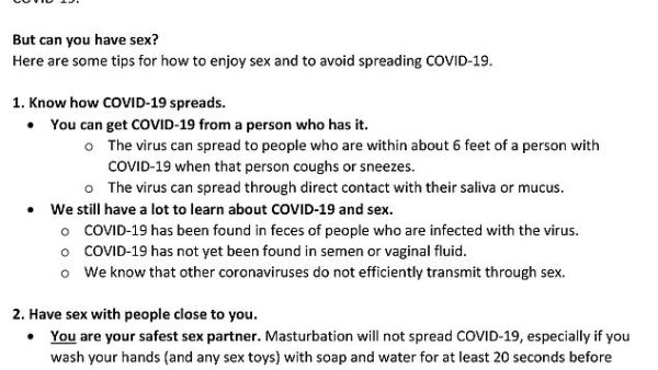 NYC Health published a two-page memo Saturday featuring its recommendations about how people can still satisfy their sexual urges during the coronavirus pandemic  (Dailymail)