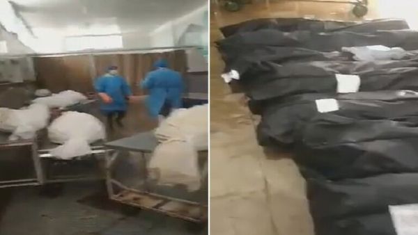  أكياس الجثث لأشخاص قيل إنهم ضحايا فيروس كورونا في مستشفى إيراني