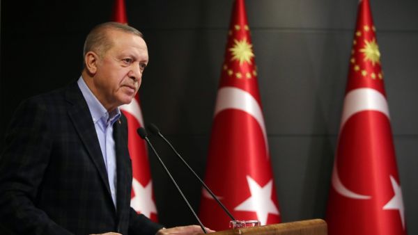 President of Turkey, Recep Tayyip Erdogan speaks during a press conference on the coronavirus (Covid-19) pandemic at Huber Palace in Istanbul, Turkey on March 27, 2020.  HANDOUT / TURKISH PRESIDENTIAL PRESS SERVICE / AFP