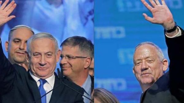 Benny Gantz and Benjamin Netanyahu. (AFP)