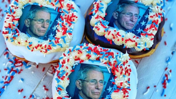 Some dessert makers have pledged to send out a donut to a health worker every time a Dr. Fauci donut is being sold. (Twitter) Dr. Fauci Donuts: The New American National Hero Is a Doctor and He's Boosting Donuts Sales