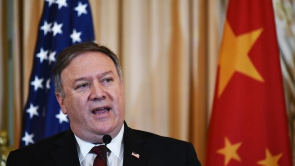 In this file photo taken on November 9, 2018 US Secretary of State Mike Pompeo speaks during a press conference with Chinese politburo member Yang Jiechi and Defense Minister Wei Fenghe during the US-China Diplomatic and Security Dialogue in the Benjamin Franklin Room of the State Department in Washington, DC. (AFP)