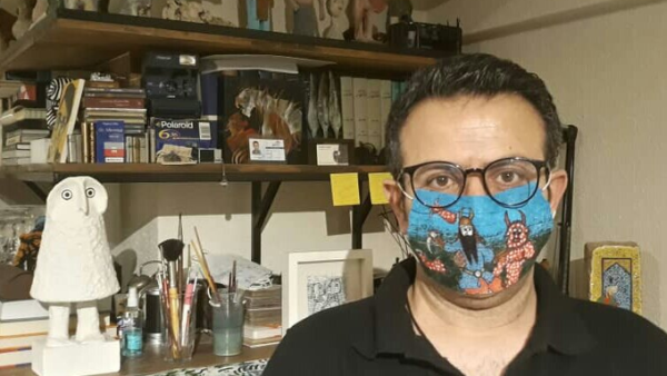 Face mask paintings depict Shahnameh character fighting corona monster (Twitter)