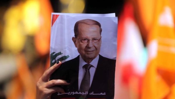 Lebanese celebrate the election of Michel Aoun as president in downtown Beirut. AFP