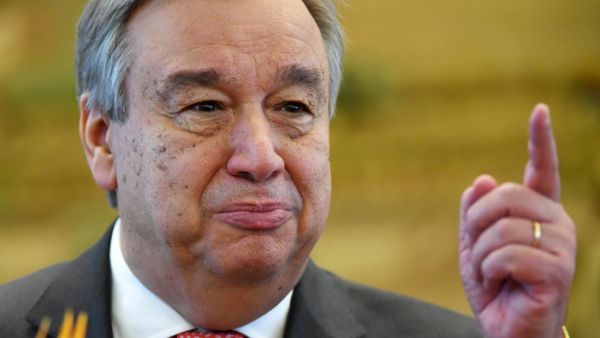 In this file photo UN Secretary-General-designate Antonio Guterres speaks during a joint press briefing with China's Foreign Minister Wang Yi in Beijing on November 28, 2016. UN Secretary-General Antonio Guterres on May 27, 2020 bemoaned the failure to heed his call for a ceasefire in conflicts around the world to aid the fight against COVID-19. "A global ceasefire would create conditions for a stronger response to the pandemic and the delivery of humanitarian aid to the most vulnerable people," he said.  G
