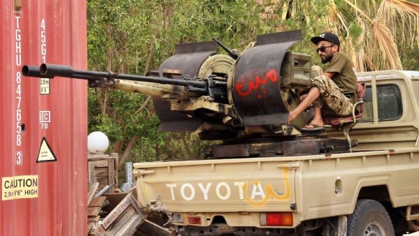 Fighters loyal to the internationally recognised Libyan Government of National Accord (GNA) are pictured during clashes with forces loyal to strongman Khalifa Haftar in an area south of the Libyan capital Tripoli on June 1, 2020. (AFP/File)