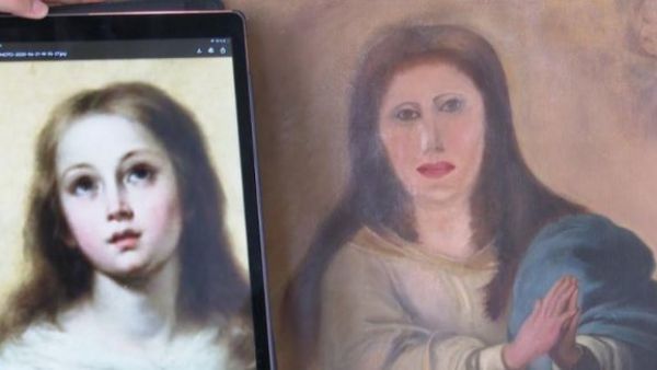  Botched painting restoration gives Virgin Mary a cartoon face (Twitter)