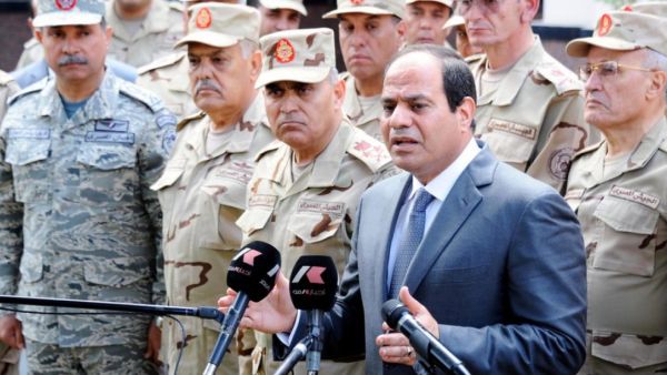  Egyptian President Abdel Fattah al-Sisi giving a statement in Cairo after meeting with the Supreme Council of the Armed Forces on April 4, 2015. Photo: AFP