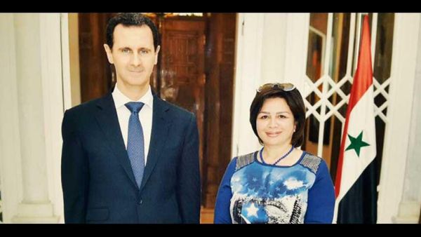 الفنانة إلهام شاهين خلال لقائها الرئيس بشار الأسد