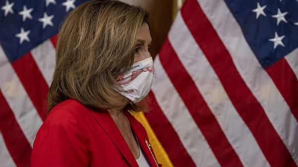 Speaker of the House Nancy Pelosi (D-CA) during ceremonial Swearing-In Ceremony for Congressman Chris Jacobs (R-NY) on July 21, 2020 in Washington, DC. Tasos Katopodis/Getty Images/AFP