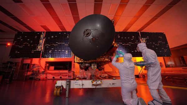 The capsule has been positioned securely onto the rocket. Throughout the process, the team continues to monitor the stages of the Probe. The Emirates Mars Mission Hope Probe Spacecraft Encapsulated for Liftoff