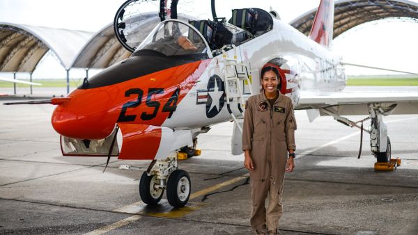 Madeline Swegle completed training and will become its first black female tactical jet pilot in a July 31 ceremony. (Twitter)