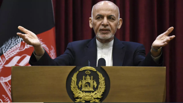 Afghan President Ashraf Ghani gestures as he speaks during a press conference at the presidential palace in Kabul on March 1, 2020. (Wakil Kohsar, AFP)