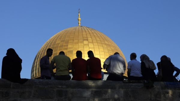 Palestinian Muslim worshippers gather at the al-Aqsa Mosque compound in Jerusalem's old city on the first day of Eid al-Adha on July 31, 2020. Eid al-Adha (the Festival of Sacrifice) is celebrated throughout the Muslim world as a commemoration of Abraham's willingness to sacrifice his son for God, and cows, camels, goats and sheep are traditionally slaughtered on the holiest day AHMAD GHARABLI / AFP