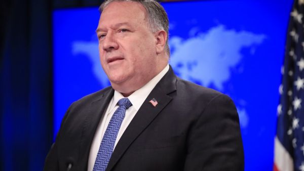 US Secretary of State Mike Pompeo speaks during a news conference at the State Department in Washington, DC, on August 5, 2020. Pompeo said Wednesday the US would offer a $10 million reward to arrest any state actor who interferes in the November elections. Pablo Martinez Monsivais / POOL / AFP