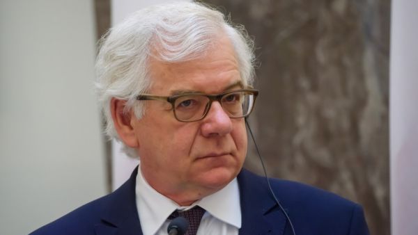 Polish Foreign minister Jacek Czaputowicz holds a joint press conference with his counterparts from Finnland, Estonia and Latvia to mark the 100th anniversary of Latvia-Russia peace treaty in Riga, Latvia on August 11, 2020 Gints Ivuskans / AFP