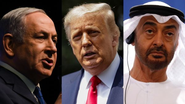 Israel Prime Minister Netanyahu, Trump and UAE Crown Prince Mohammed bin Zayed. Photo: Artur Widak/NurPhoto; Samuel Corum; Odd Andersen/AFP via Getty Images