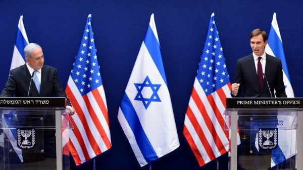 Israeli Prime Minister Benjamin Netanyahu (L) and US Presidential Adviser Jared Kushner make joint statements to the press after their meeting in Jerusalem, on August 30, 2020, about the Israel - United Arab Emirates agreement to normalise relations. DEBBIE HILL / AFP / POOL