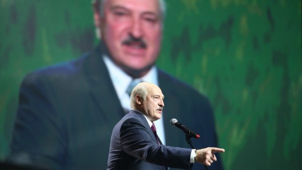 In this file photo taken on September 17, 2020 Belarusian President Alexander Lukashenko delivers a speech at the forum of Union of Women in Minsk. Belarusian President Alexander Lukashenko has been sworn in for a sixth term at a secret ceremony held with no prior announcement, the Belta state news agency reported on September 23, 2020. TUT.BY / AFP