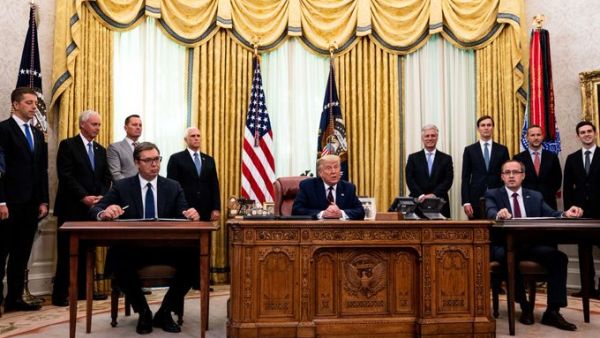 Trump finalizes agreement between Kosovo and Serbia to normalize relations (Twitter) Trump finalizes agreement between Kosovo and Serbia to normalize relations (Twitter)