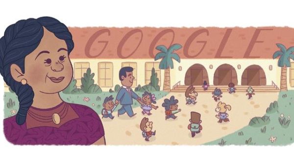 Google's homepage features artwork of Mendez watching children of all races attend school together. (Image courtesy of Google)