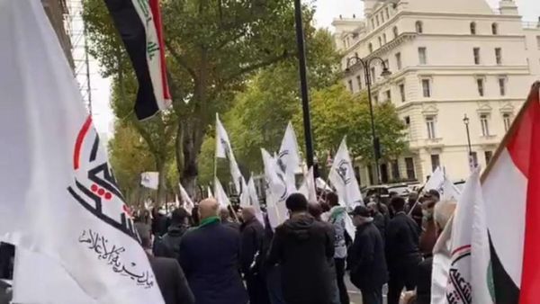 Protest rally held outside the Iraqi embassy in London  (Twitter) Protest rally held outside the Iraqi embassy in London  (Twitter)
