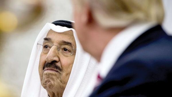 US President Donald Trump (R) and Kuwaiti Emir Sheikh Sabah Ahmad al-Jaber al-Sabah arrive for a joint news conference at the White House in Washington, on September 7. (AFP)