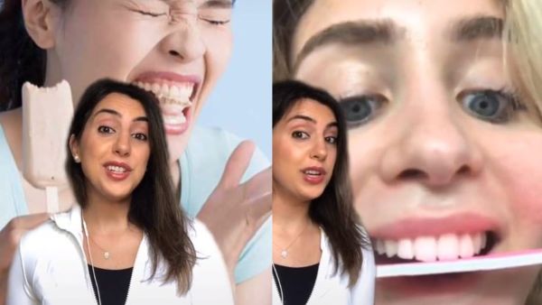 'Shaving your teeth down with a nail filer is no good... it can cause major sensitivity': Professionals are warning against DIY dental work made popular by TikTokers. (TikTok/ Video Screenshots)