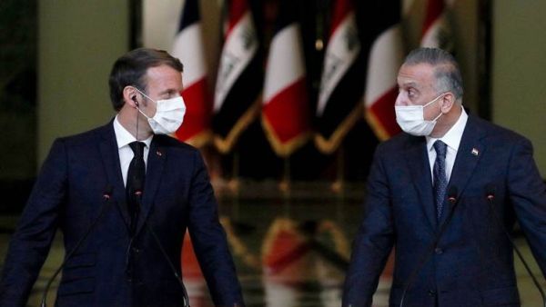  رئيس الوزراء العراقي مصطفى الكاظمي، والرئيس الفرنسي إيمانويل ماكرون