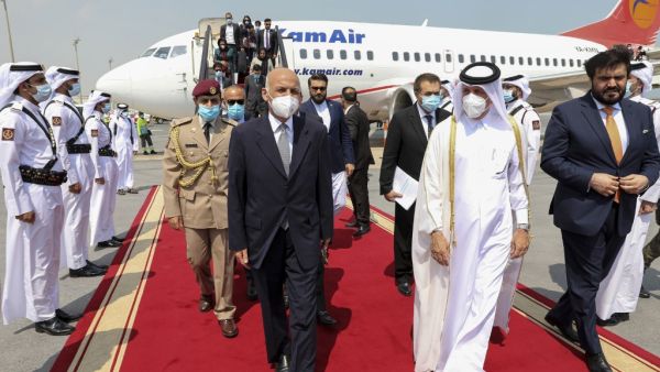 President Ashraf Ghani on October 5 left for Doha to meet with Qatari officials, three weeks after the launch of landmark peace talks between the Afghan government and the Taliban. Press Office of President of Afghanistan / AFP