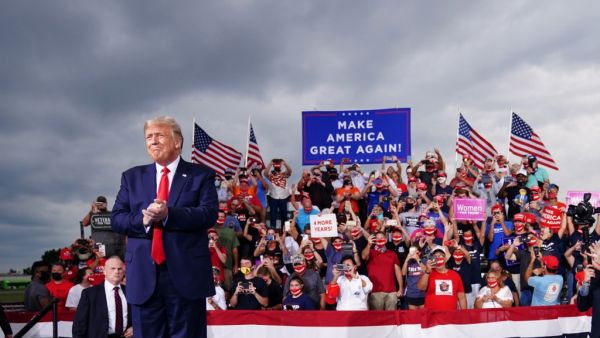  this file photo taken on September 8, 2020 US President Donald Trump arrives for a campaign rally at Smith-Reynolds Regional Airport in Winston-Salem, North Carolina. President Donald Trump should be able to resume "public engagements" from October 10, 2020. (AFP)