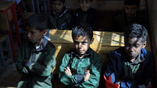 Yemeni pupils attend class on the first day of the new academic year in the capital Sanaa, on October 17, 2020. Mohammed HUWAIS / AFP