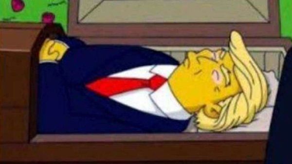 Many shared a sick image from The Simpsons showing Trump in a casket (Twitter)