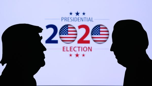 Silhouette of republican candidate Donald Trump and democratic candidate Joe Biden. 2020 United States presidential election. US vote, Concept photo for November 3, 2020 (Shutterstock)